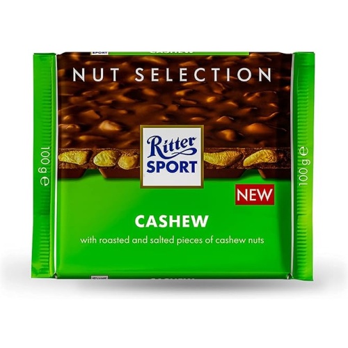 Ritter Sport Milk Chocolate with Cashews 100g Ritter Sport chocolates in nut selection, product of Germany, milk chocolate with nuts