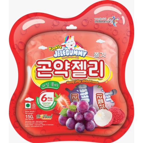 KioKio Jelegummy Chewy Konjac Jelly -Strawberry, Lychee, Grape-150g