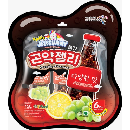 KioKio Jelegummy Chewy Konjac Jelly -Cola, Lemon , Muscat Grape