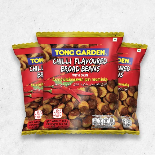 Tong Garden Chilly Flavoured Broad Beans Crispy Snack with Garlic, Chili & Onion 120g (Pack of 3)