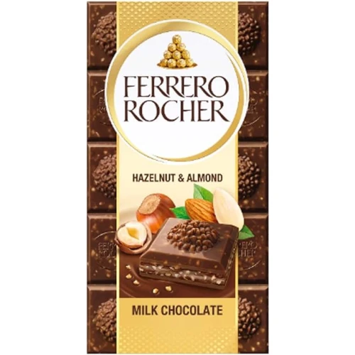 Ferrero Rocher Milk Chocolate Bar Hazelnut with Almonds Pieces, 90g